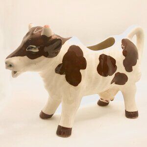 Vintage Brown and White Hand Painted Cow Creamer Stamped Japan